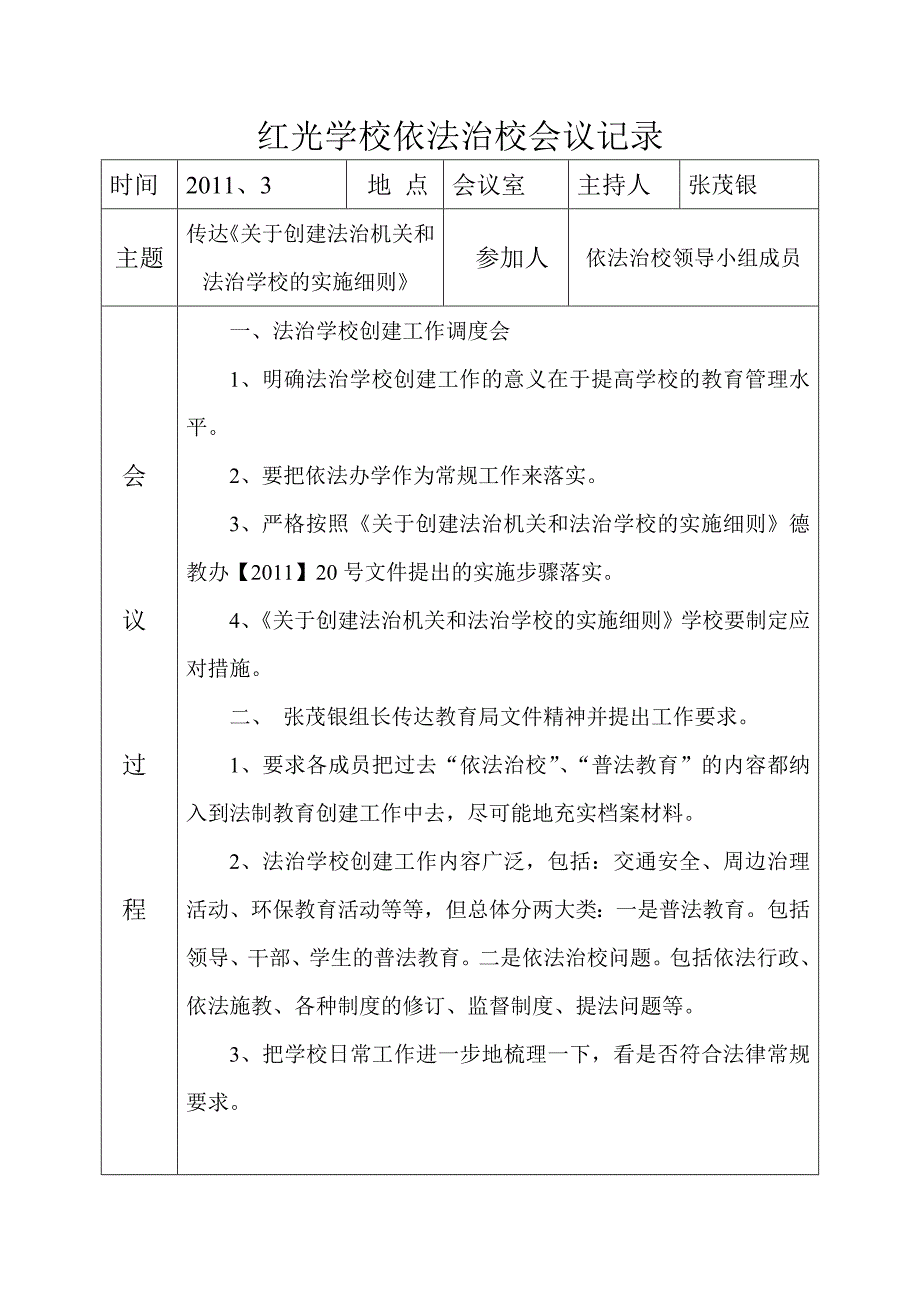 红光学校依法治校会议记录5_第1页