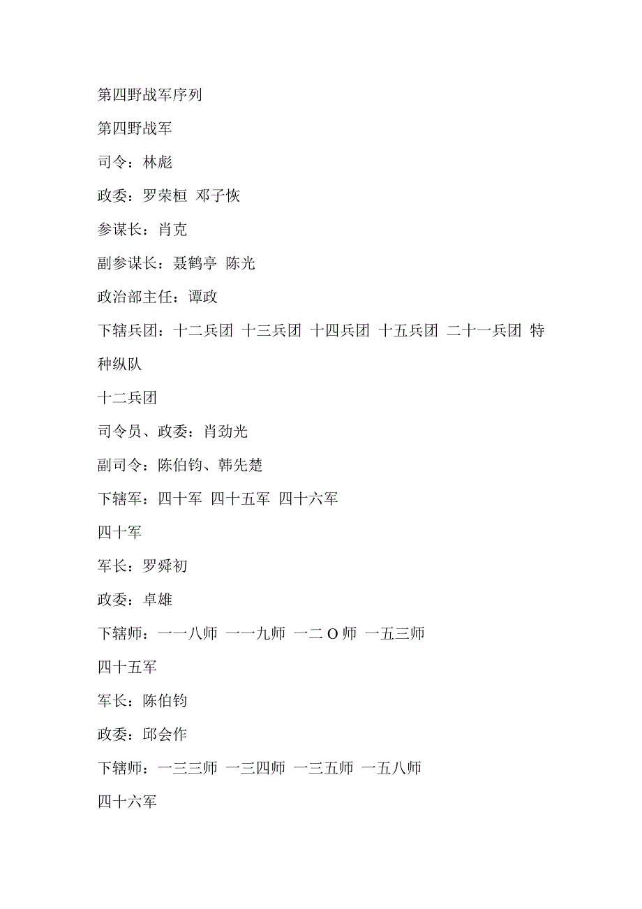 中国人民解放军第四野战军序列_第1页