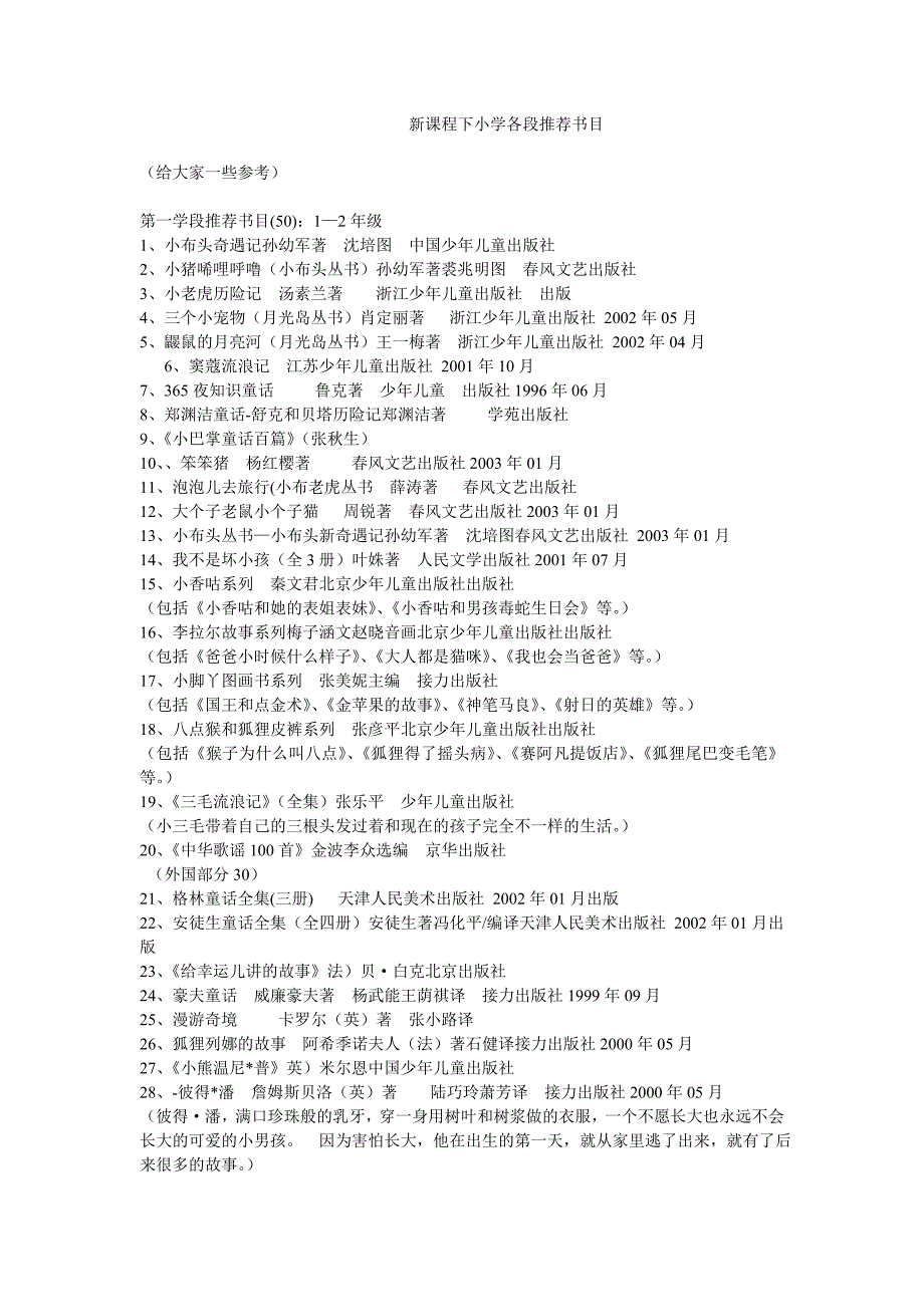 新课程下小学各段推荐书目_第1页