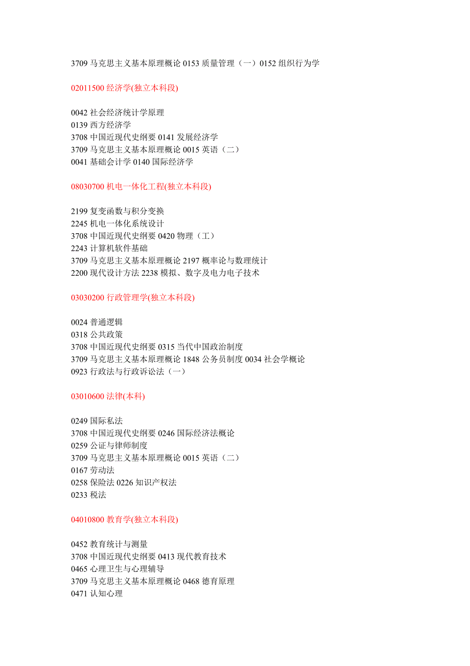 云南自考报考科目及专业代码_第2页