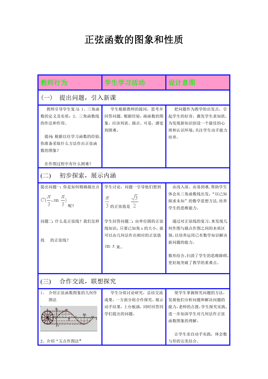 正弦函数的图像和性质教学设计_第1页