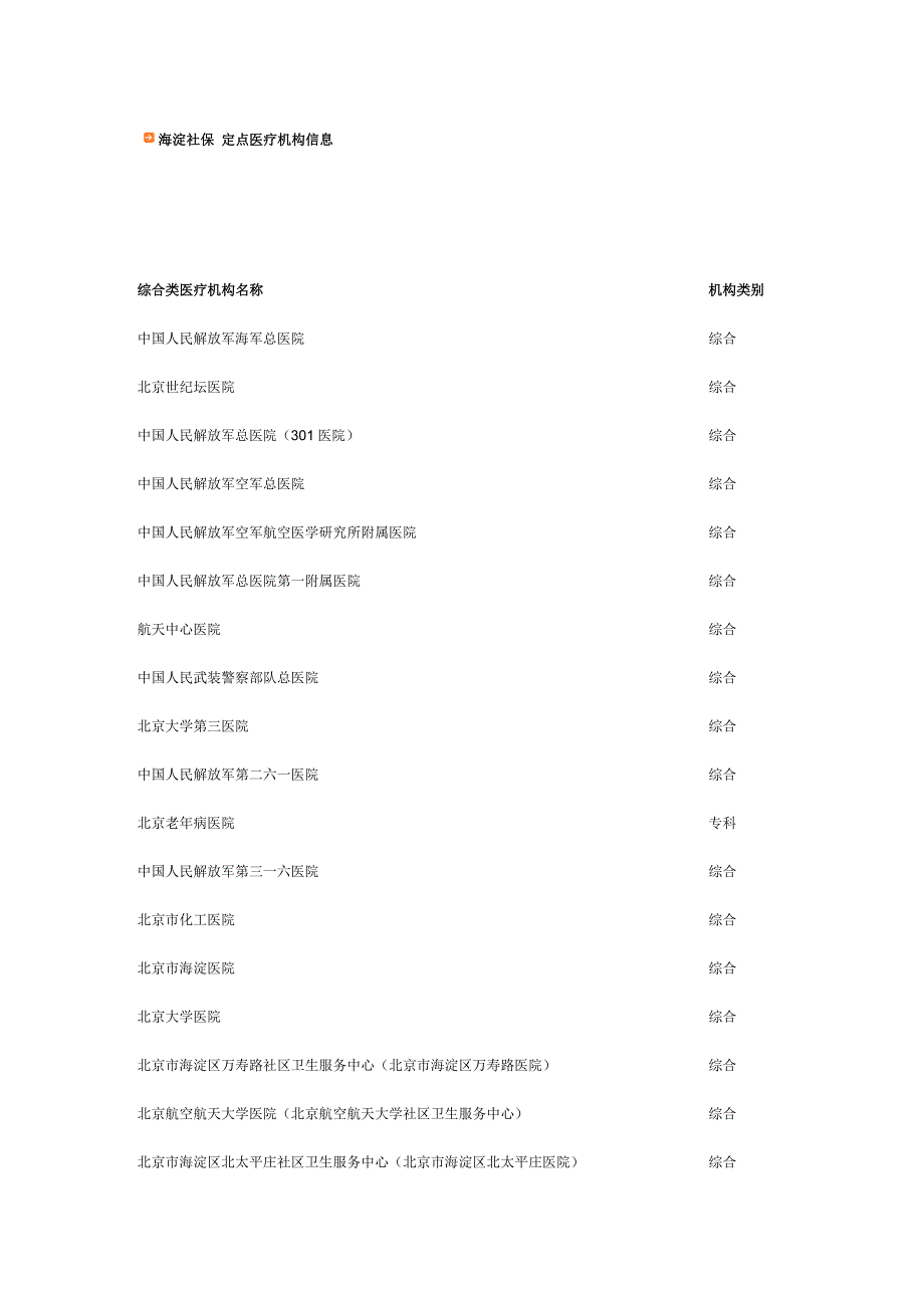 海淀社保定点医疗机构信息_第1页