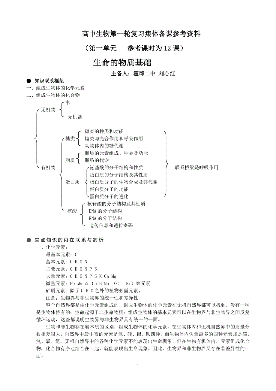 高中生物第一轮复习集体备课参考资料_第1页