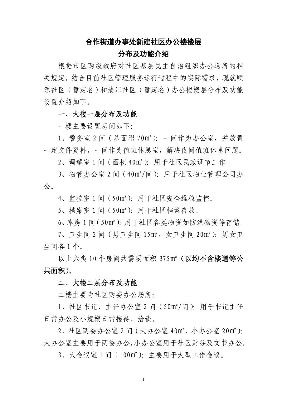 合作街道办事处新建社区办公楼楼层分布及功能介绍_第1页