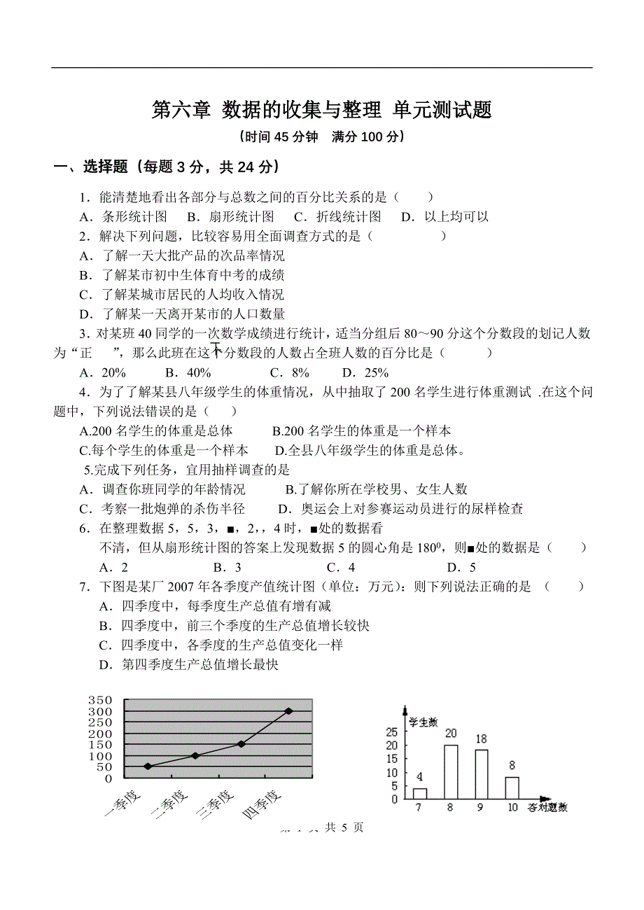 第六章数据的收集与整理_单元测试_第1页