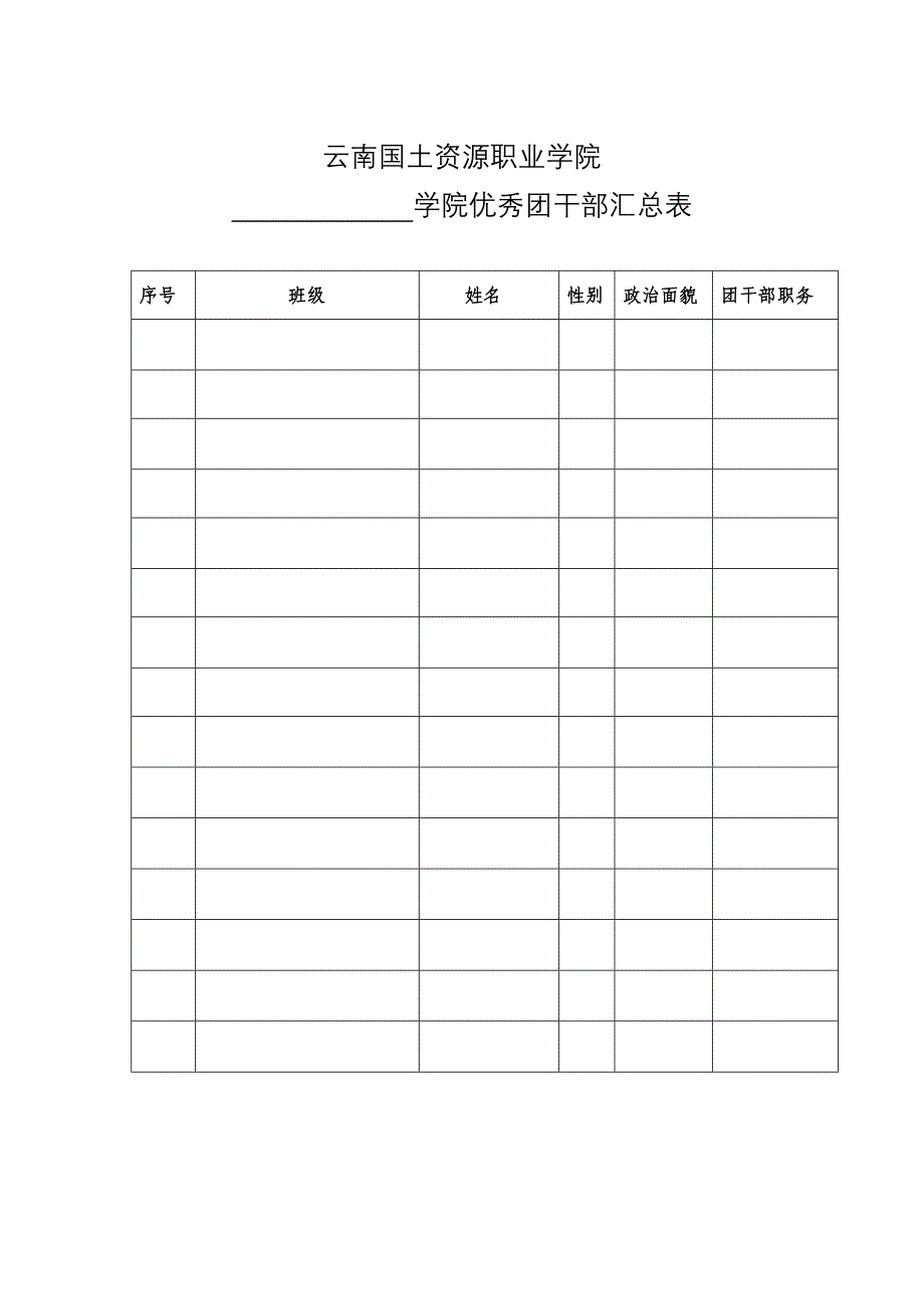 云南国土资源职业学院 优秀共青团员申报表相应六个表_第4页