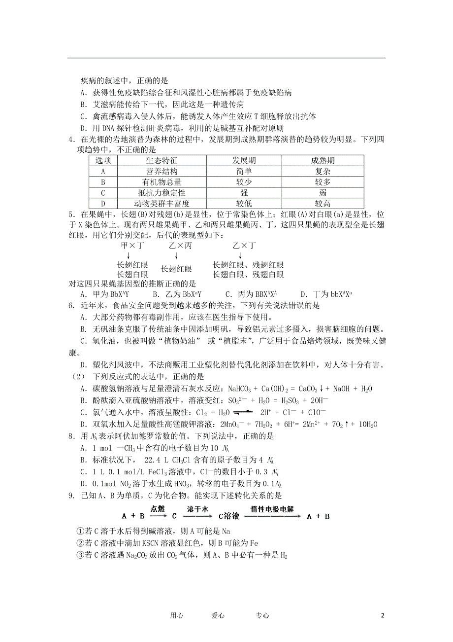 福建省2012届高三理综模拟考试试题_第2页