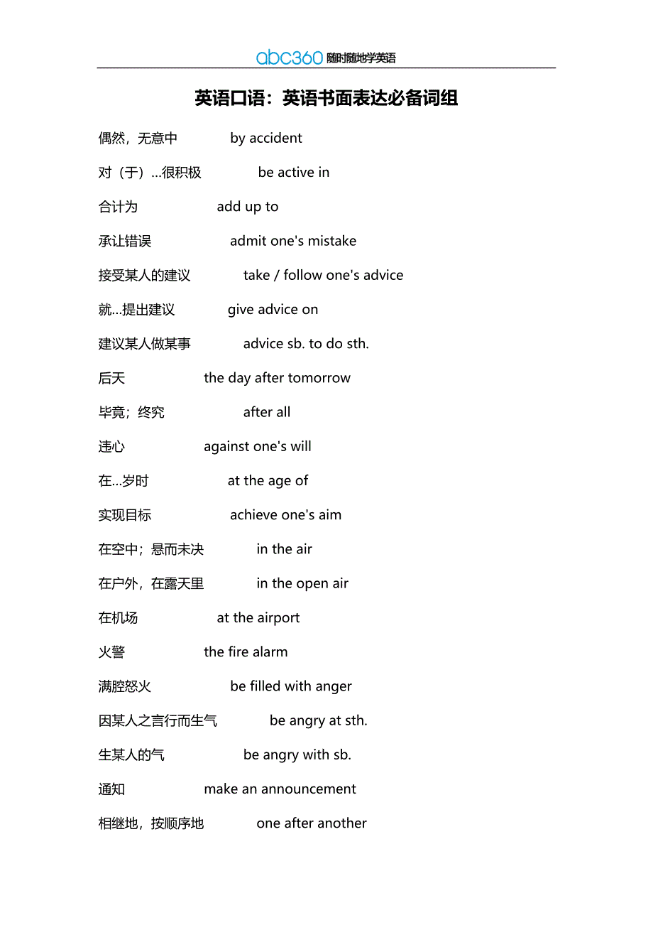 英语口语：英语书面表达必备词组_第1页