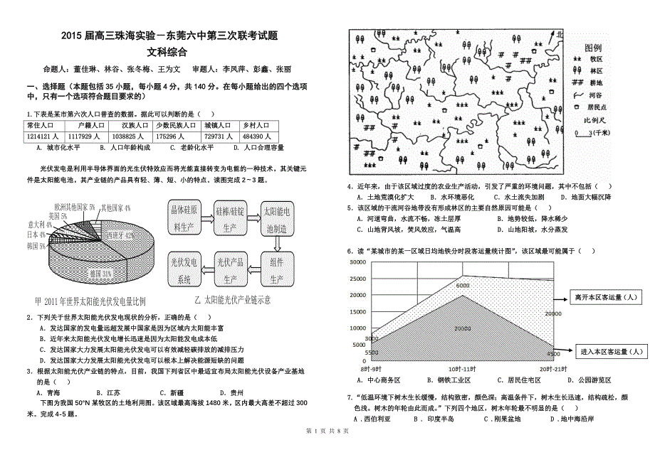 文综试题2015届高三珠海实中-东莞六中第三次联考_第1页