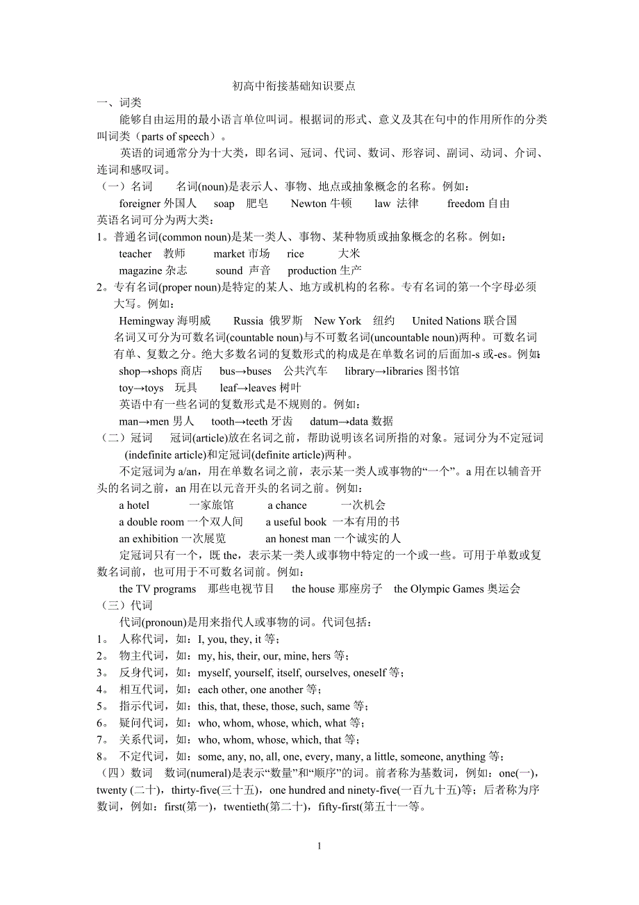 初高中衔接基础知识要点与练习_第1页