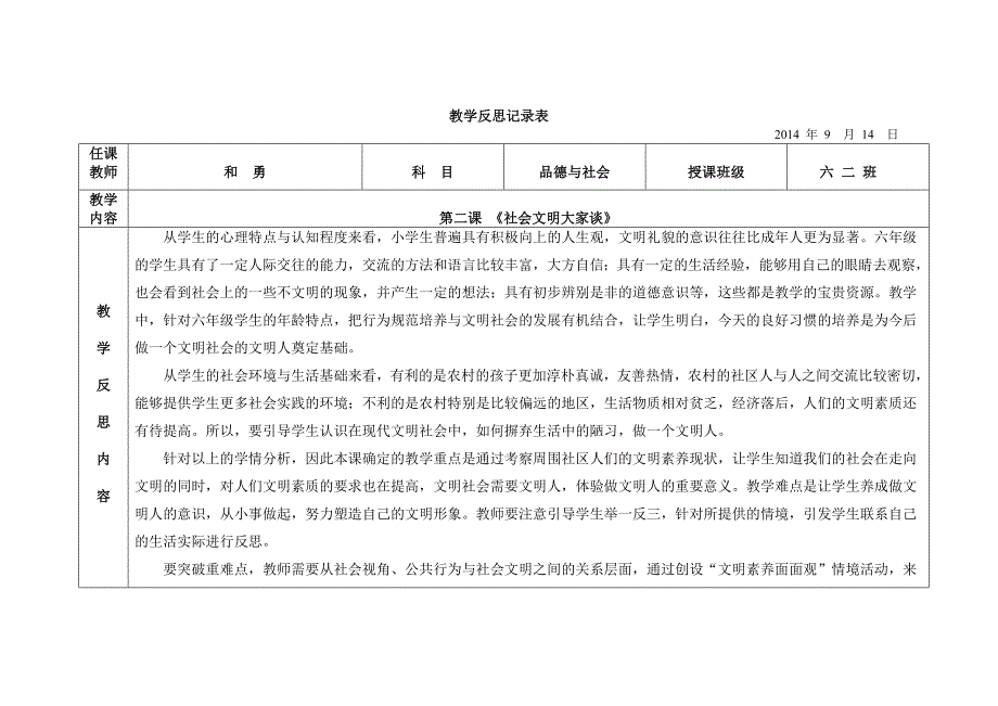 社会文明大家谈    教学反思_第1页