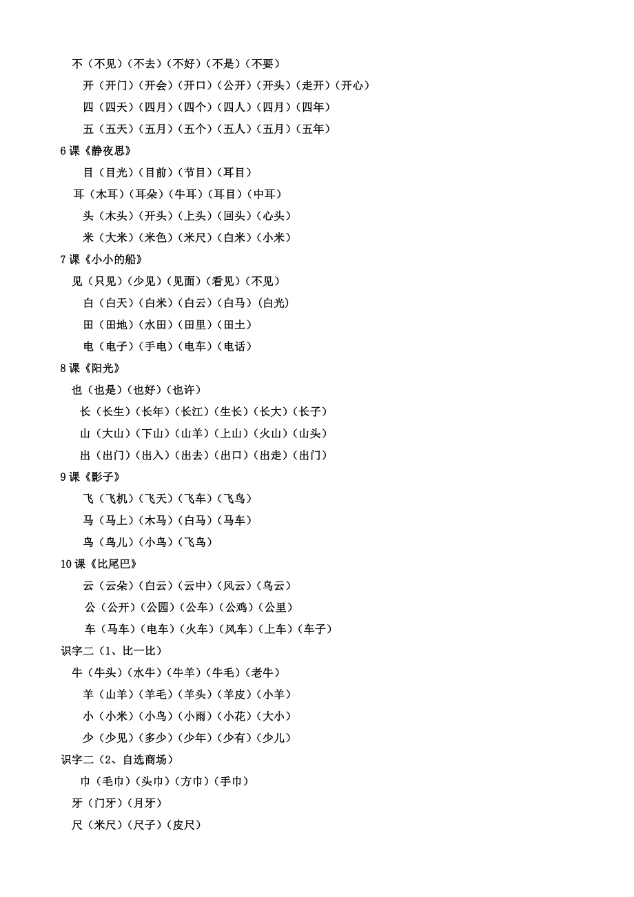 人教版一年级上册生字组词大全_第2页