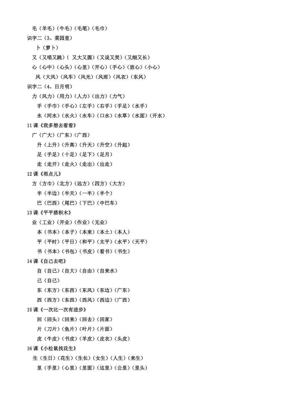 人教版一年级上册生字组词大全_第3页