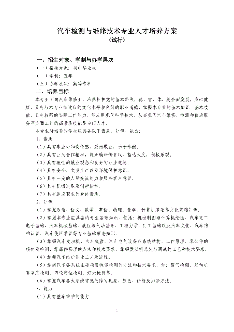 《汽车检测与维修技术》人才培养方案(苏州)_第1页
