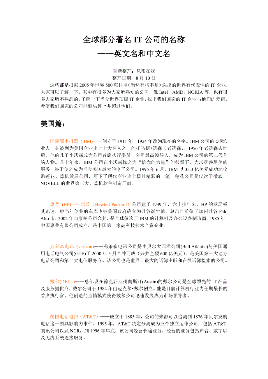 全球著名IT公司的英文名称和中文名称_第1页