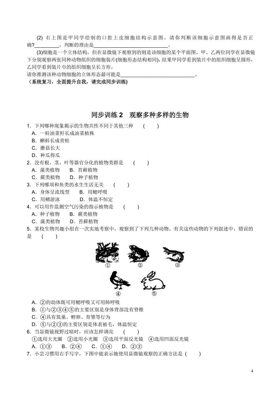 科学中考第二篇生命科学1.1观察多种多样的生物_第4页