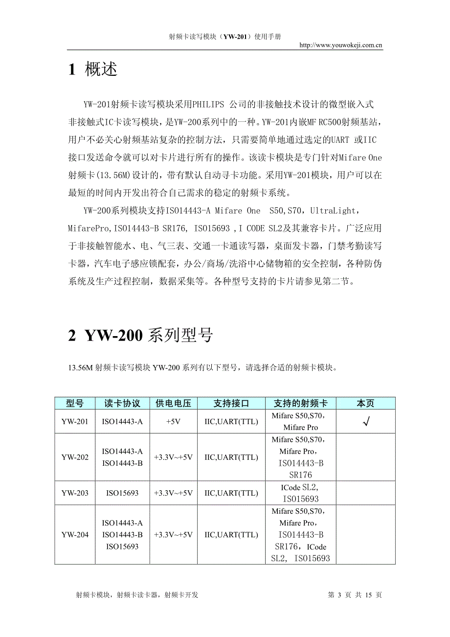 射频卡读写模块YW-201_第3页