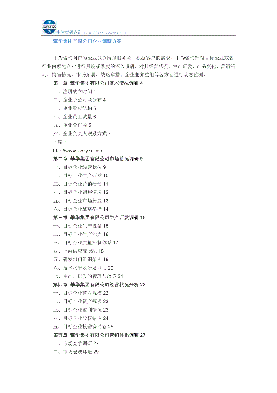 攀华集团有限公司企业调研方案_第1页