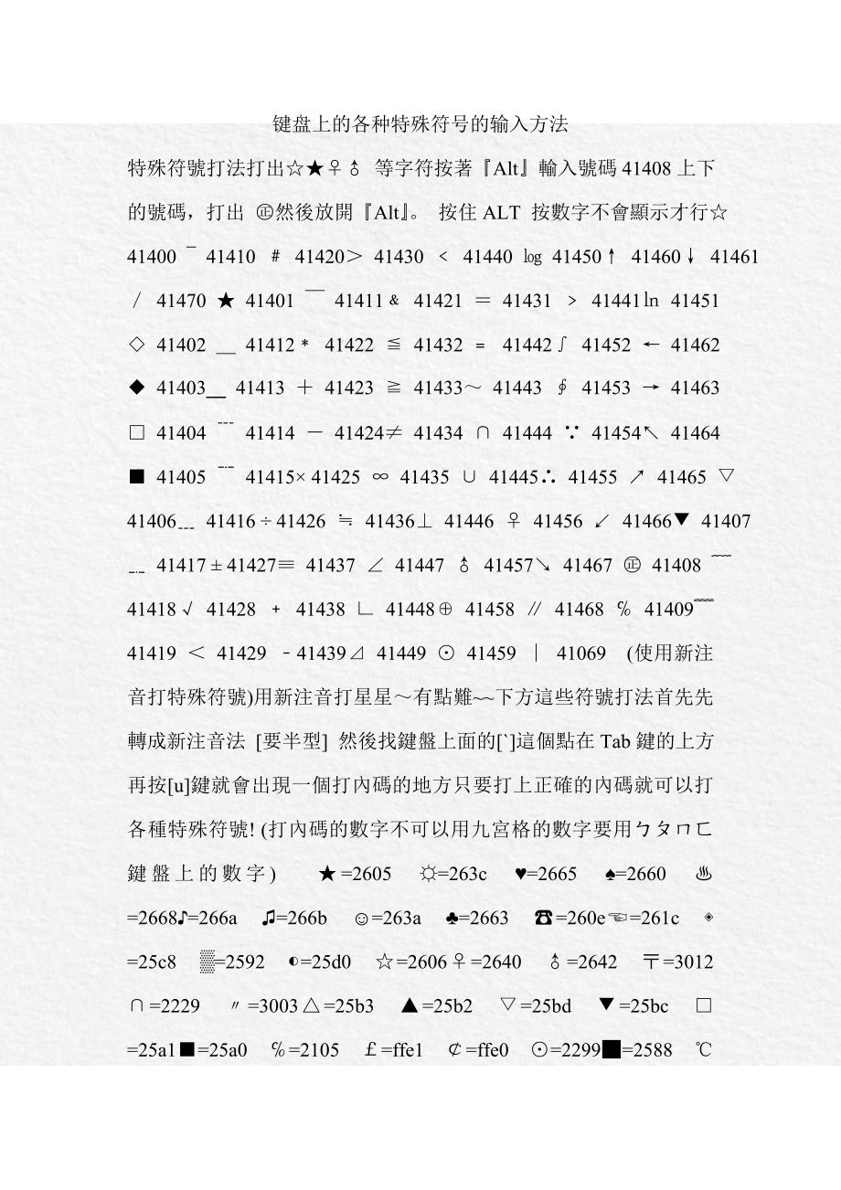 键盘上的各种特殊符号的输入方法_第1页