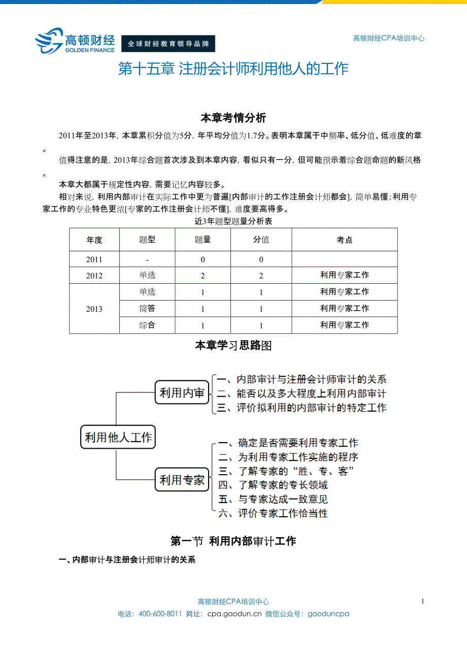 CPA《审计》第十五章 CPA利用他人的工作_第1页