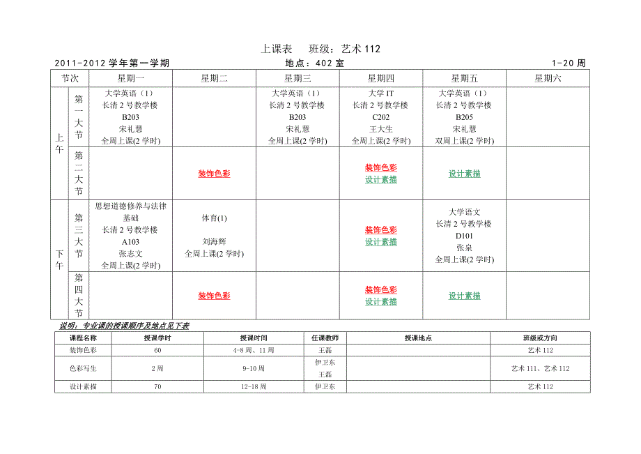 2011-2012学年第一学期艺术设计专业课程表_第3页