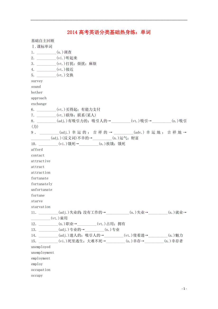 2014高考英语分类基础热身练单词1_第1页