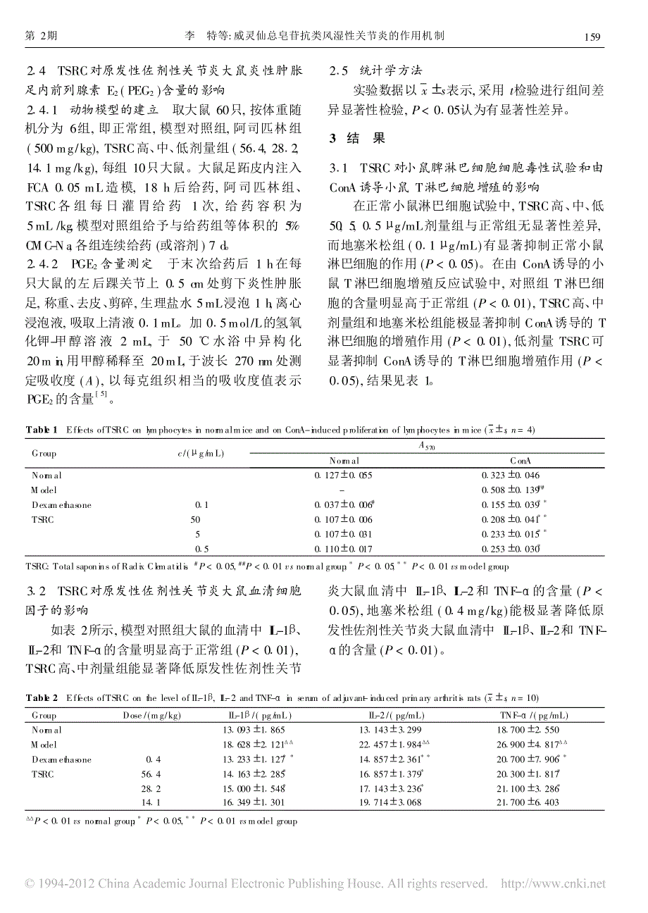 威灵仙总皂苷抗类风湿性关节炎的作用机制_李特_第3页