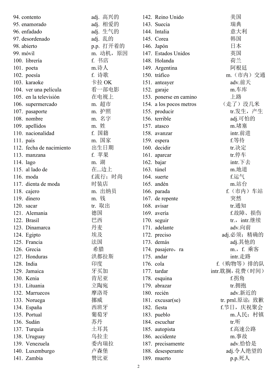 西语考试范围(单词表)_第2页