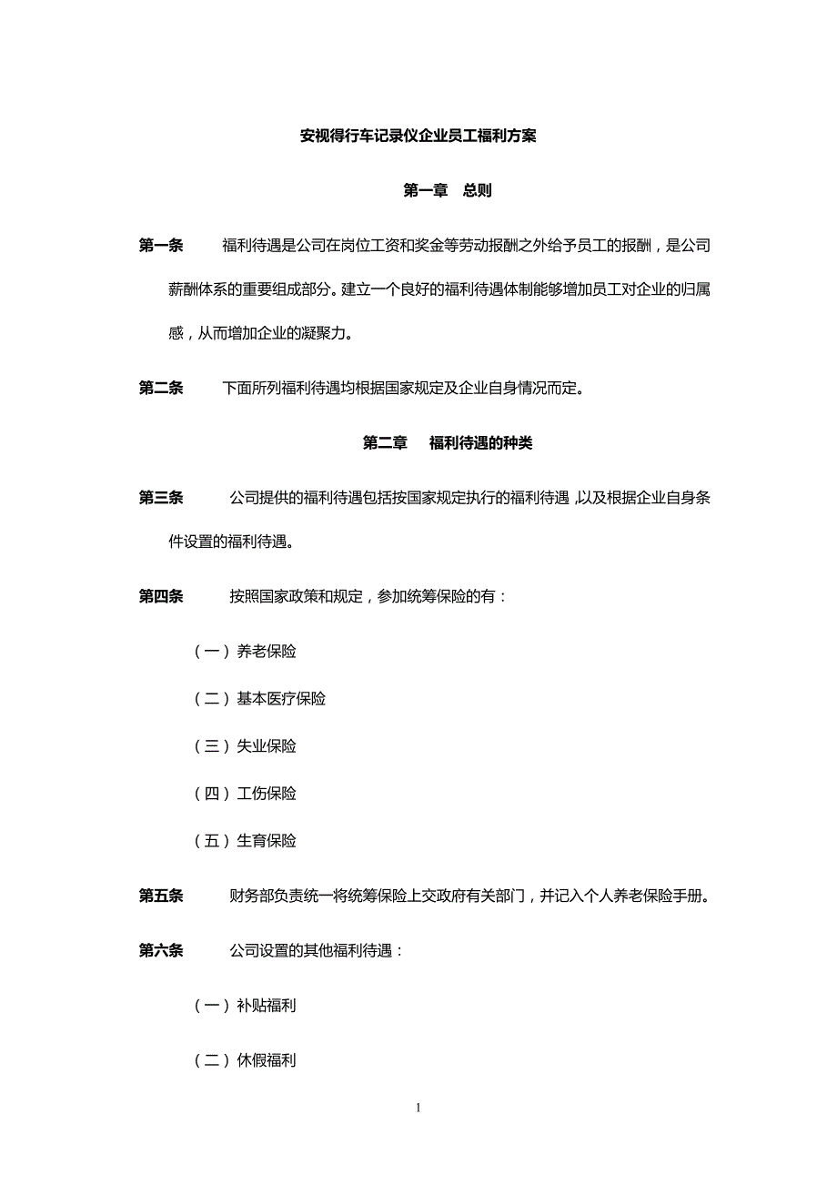 安视得行车记录仪企业员工福利方案_第1页