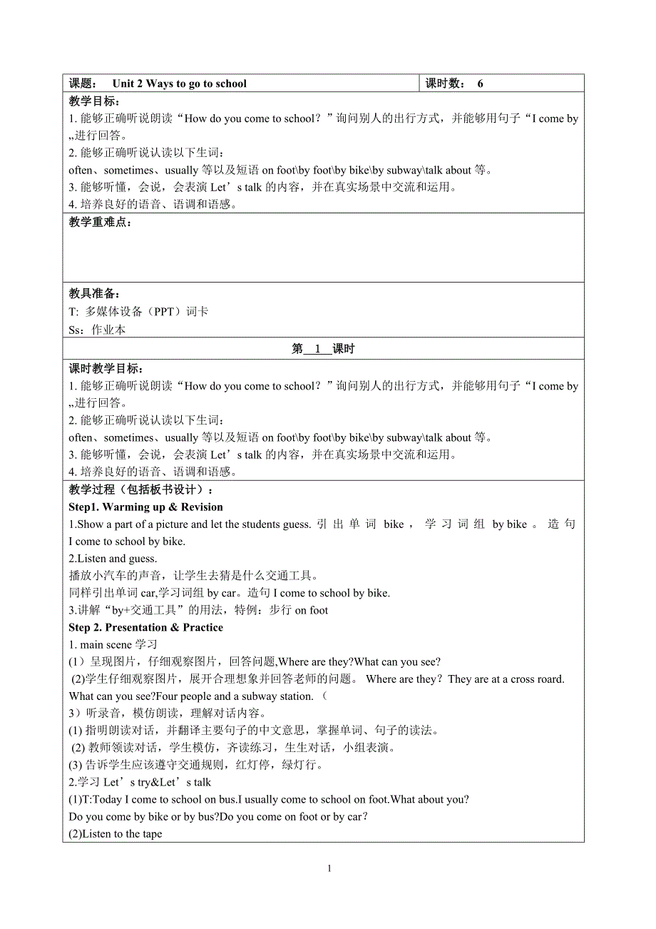 PEP英语六年级上册U2教案_第1页
