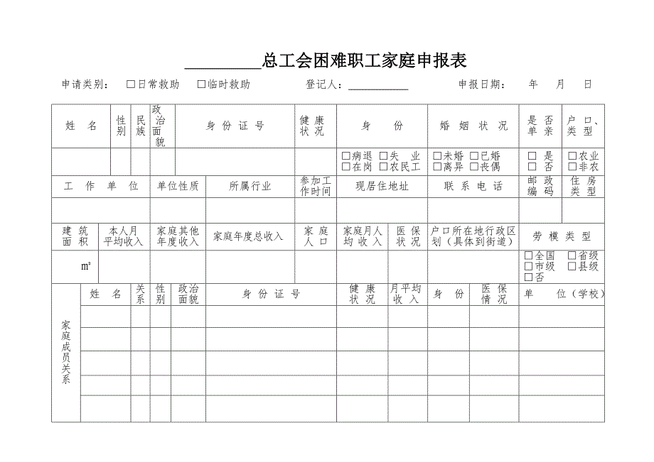 总工会困难职工家庭申报表_第1页