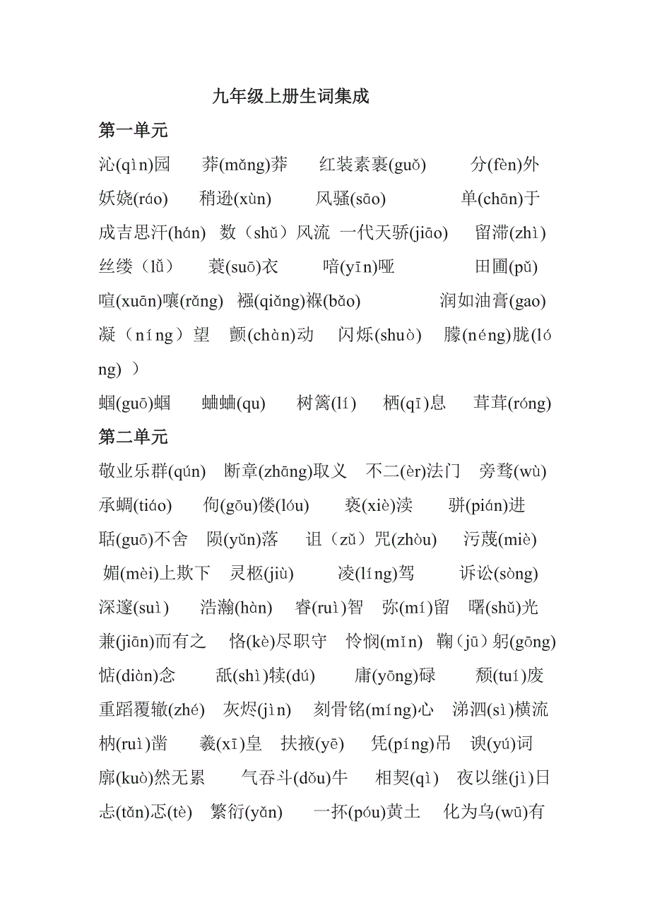 九年级上册生词集成_第1页