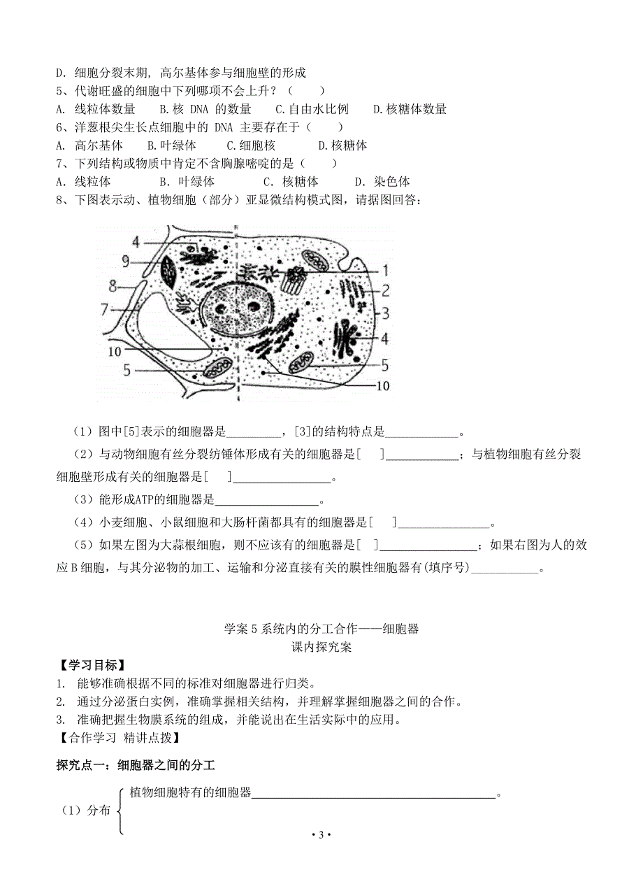 【导与练】2015届高三生物一轮复习学案：第5讲系统内的分工合作—细胞器_第3页