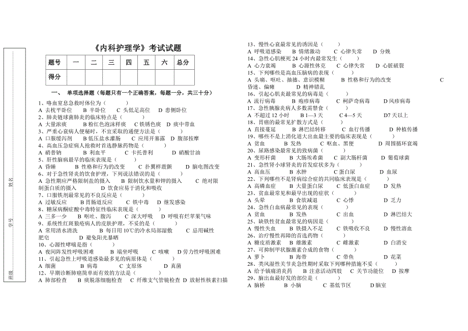 2014内科护理学考试题_第1页