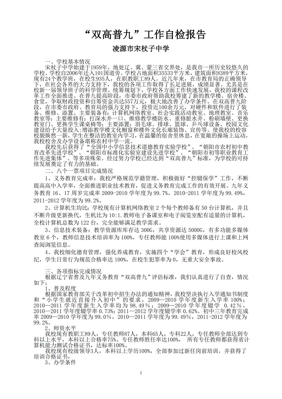 宋杖子中学双高普九自检报告_第1页