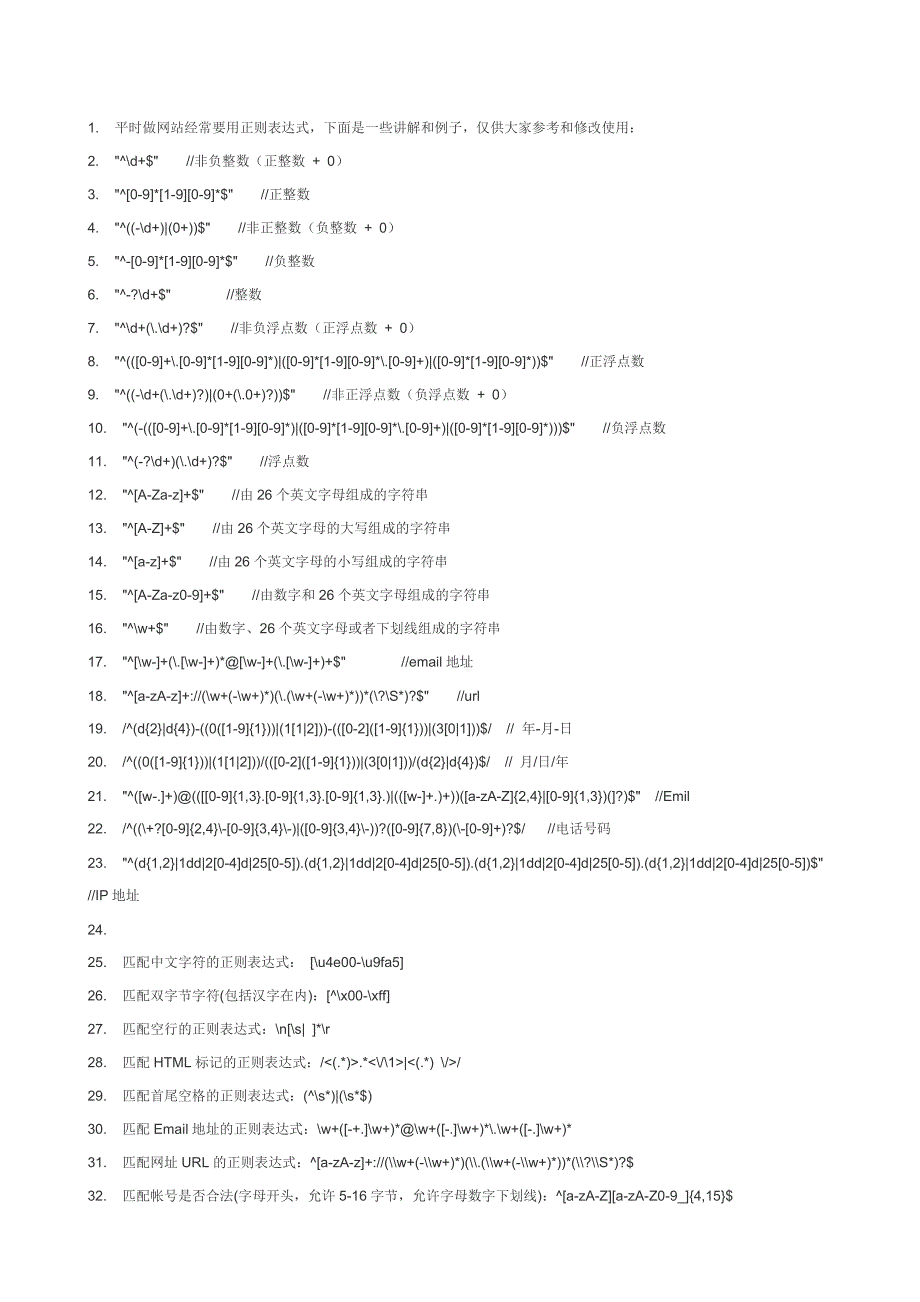 PHP常用正则表达式汇总_第1页