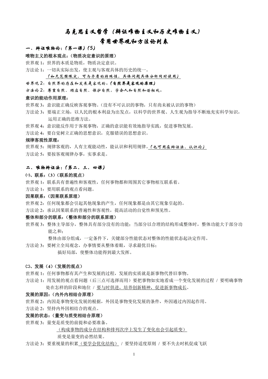马克思主义哲学常用世界观和方法论列表_第1页