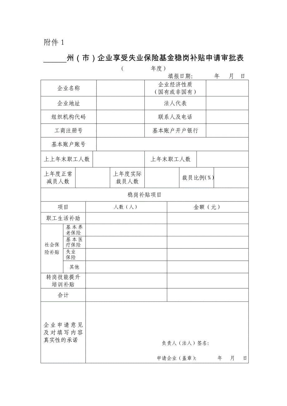 州(市)企业享受失业保险基金稳岗补贴申请审批表_第1页