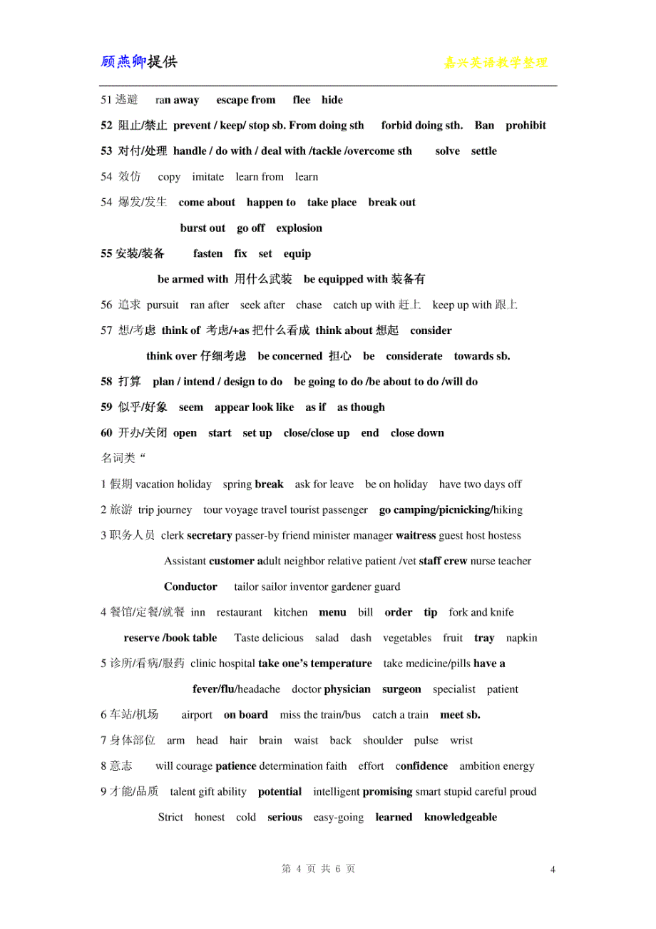 历年高考完形填空常用词汇总结 _第4页