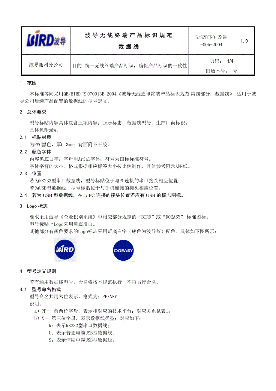 波导无线终端产品标识规范(数据线)_第1页