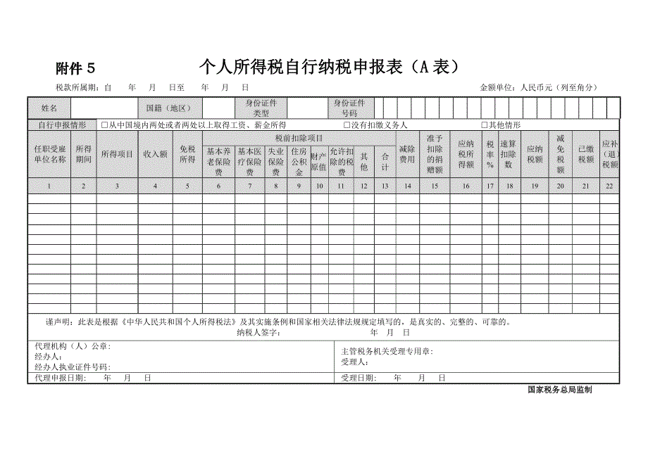 个人所得税自行纳税申报表(A表)_第1页