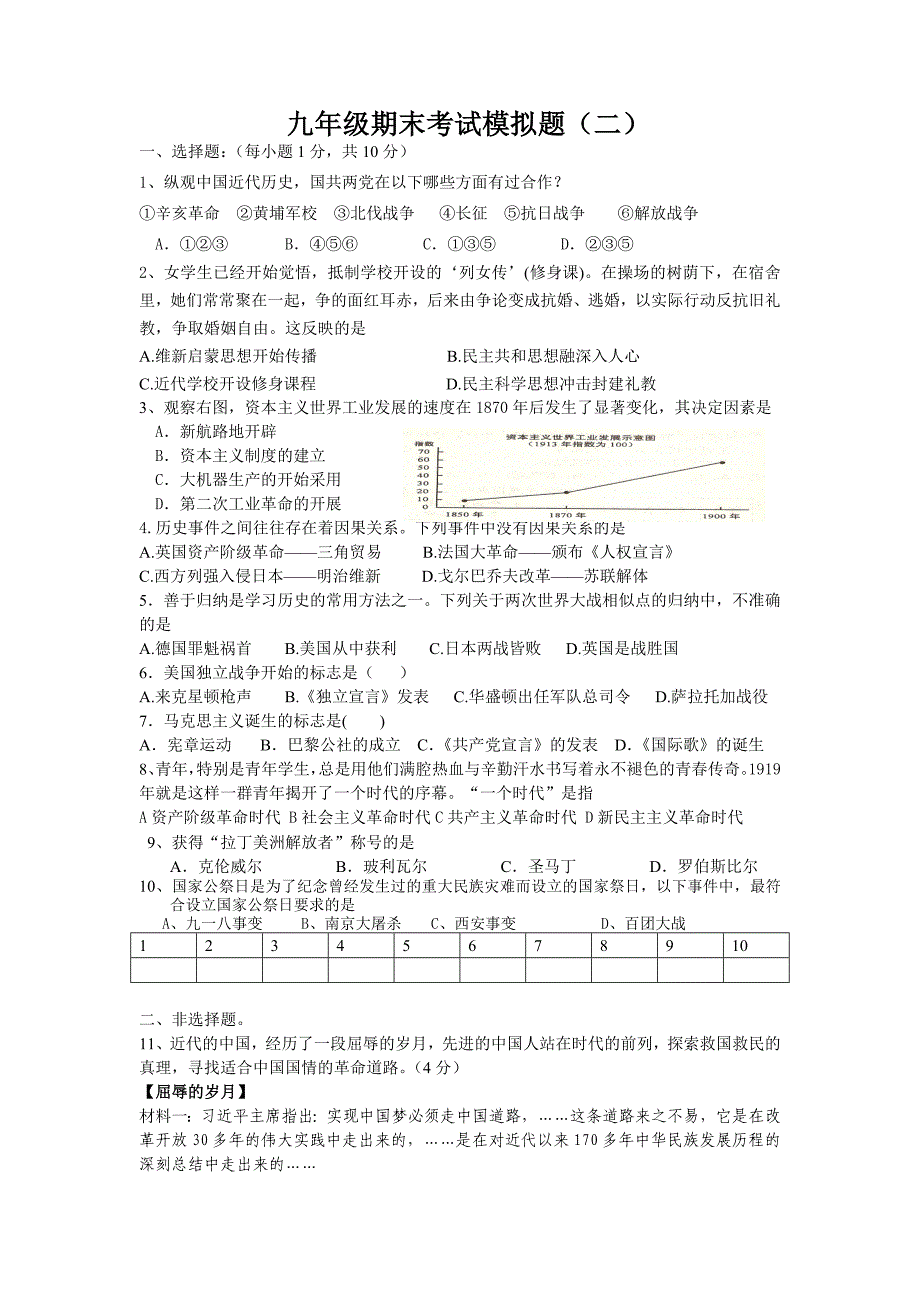 九年级期末考试模拟题二_第1页