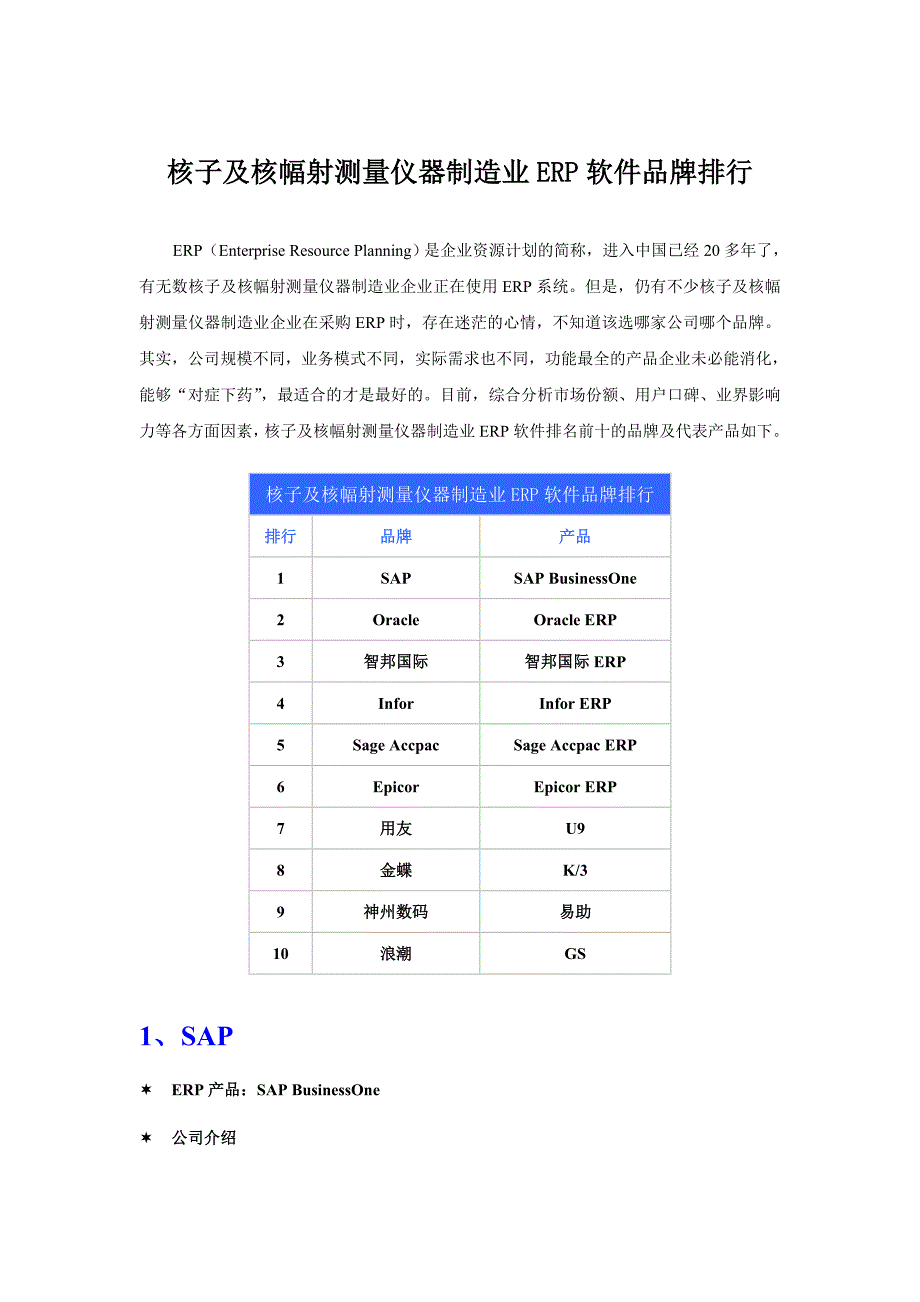 核子及核幅射测量仪器制造业ERP软件品牌排行_第1页