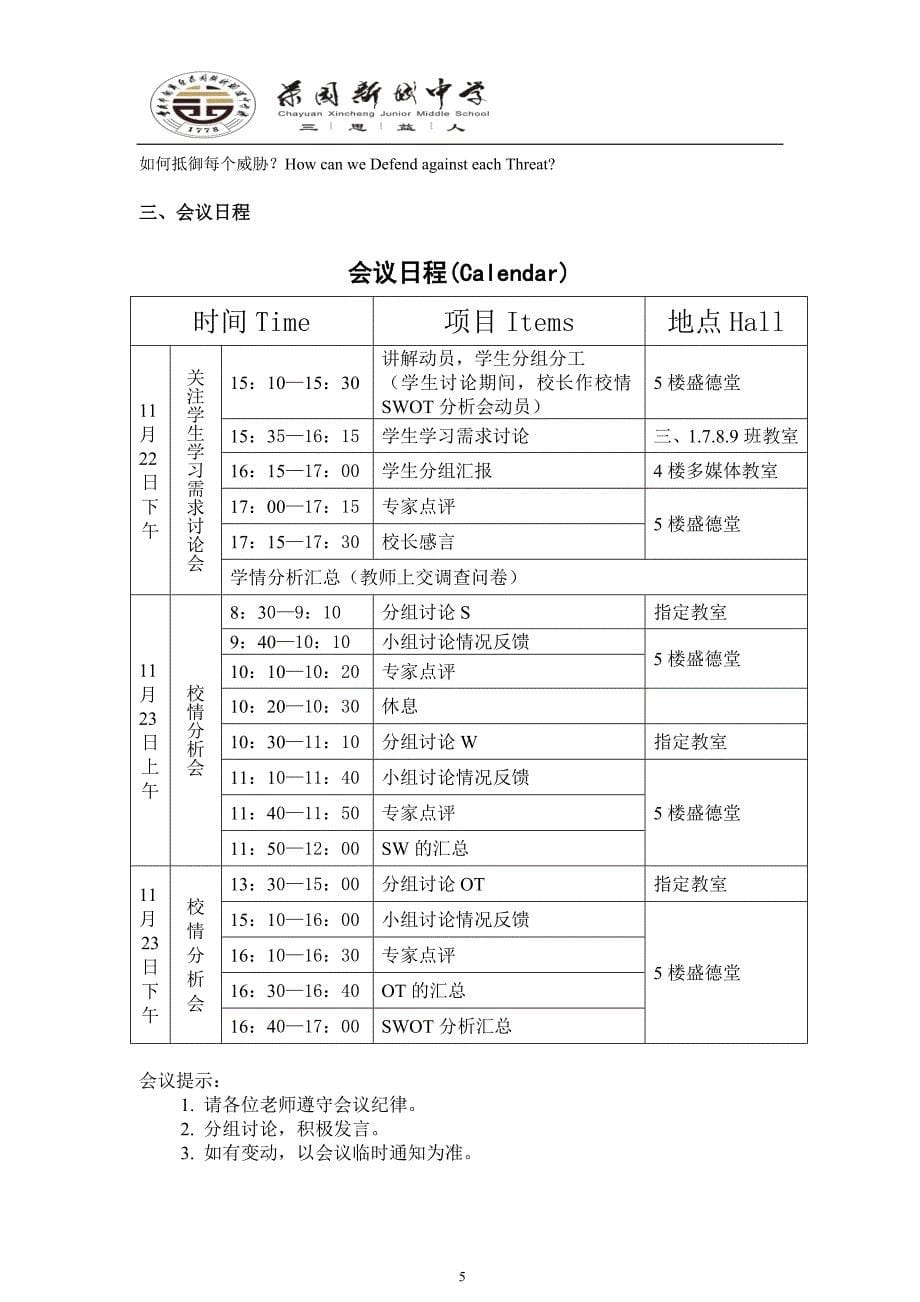 茶园新城中学校情SWOT分析会手册_第5页