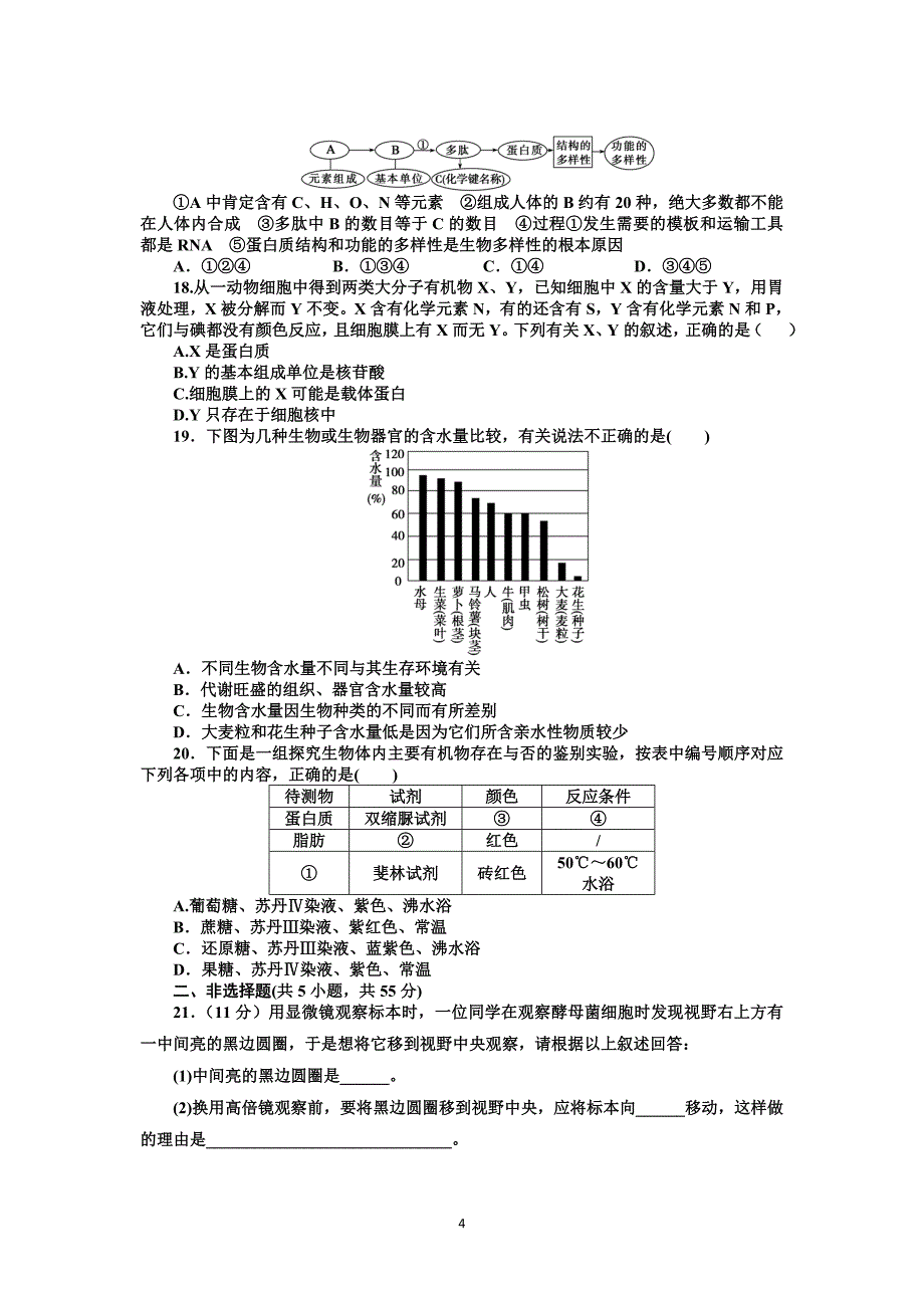 2015高考生物一轮单元检测第1单元走近细胞和组成细胞的分子_第4页