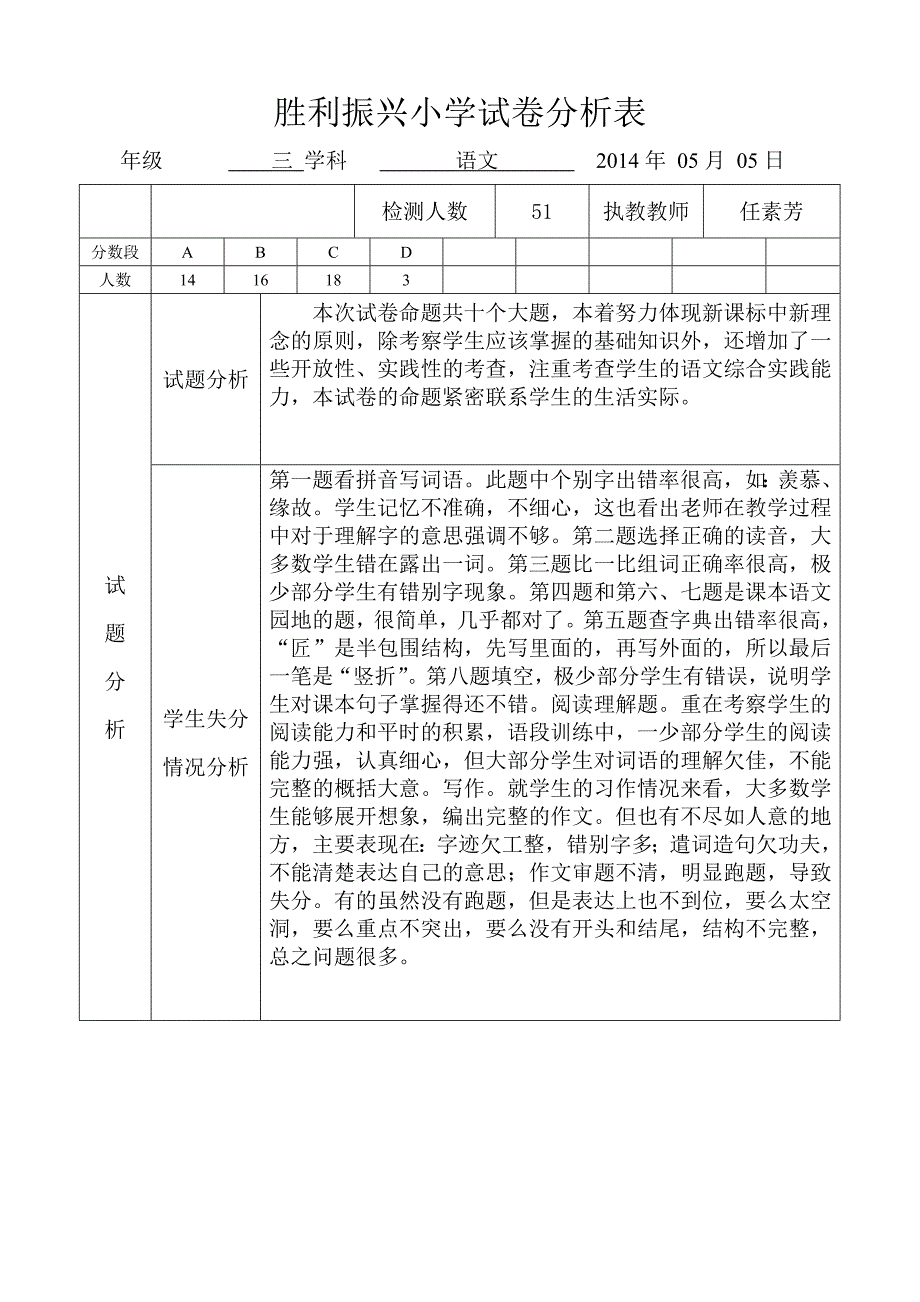 三下语文期中试卷分析_第1页