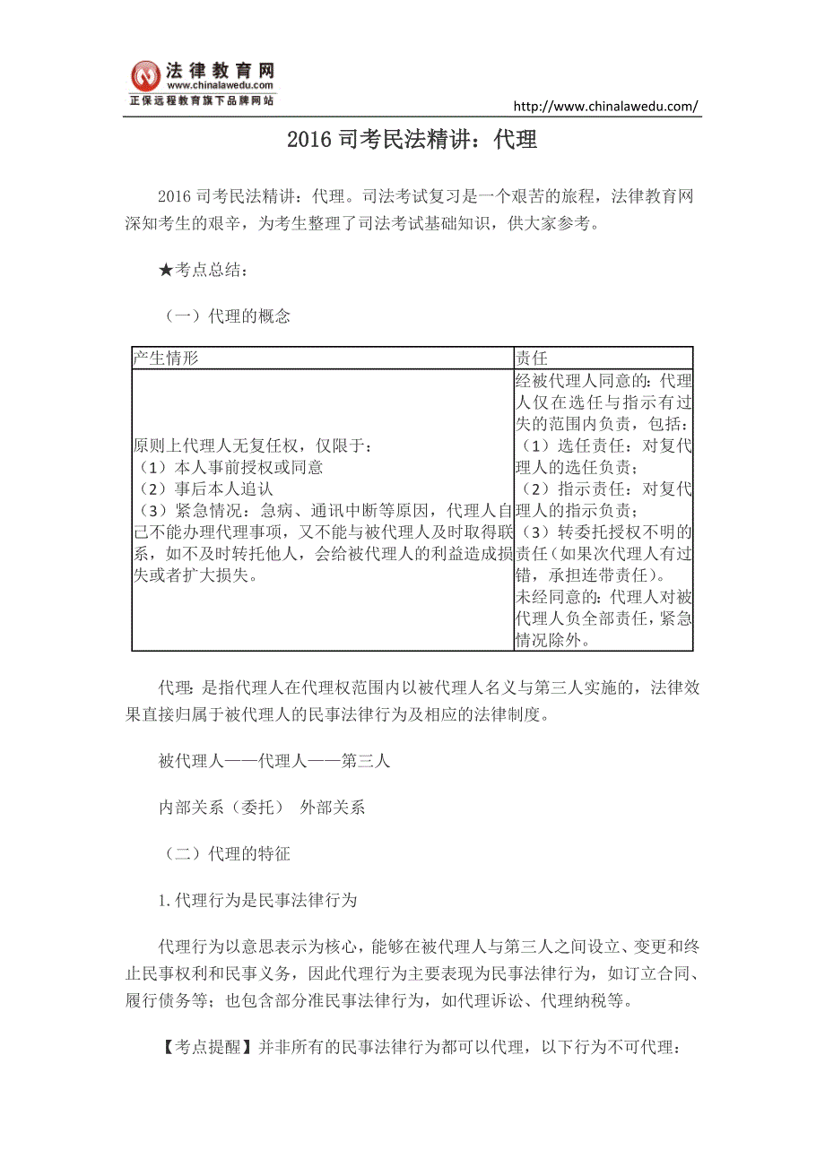 2016司考民法精讲：代理_第1页