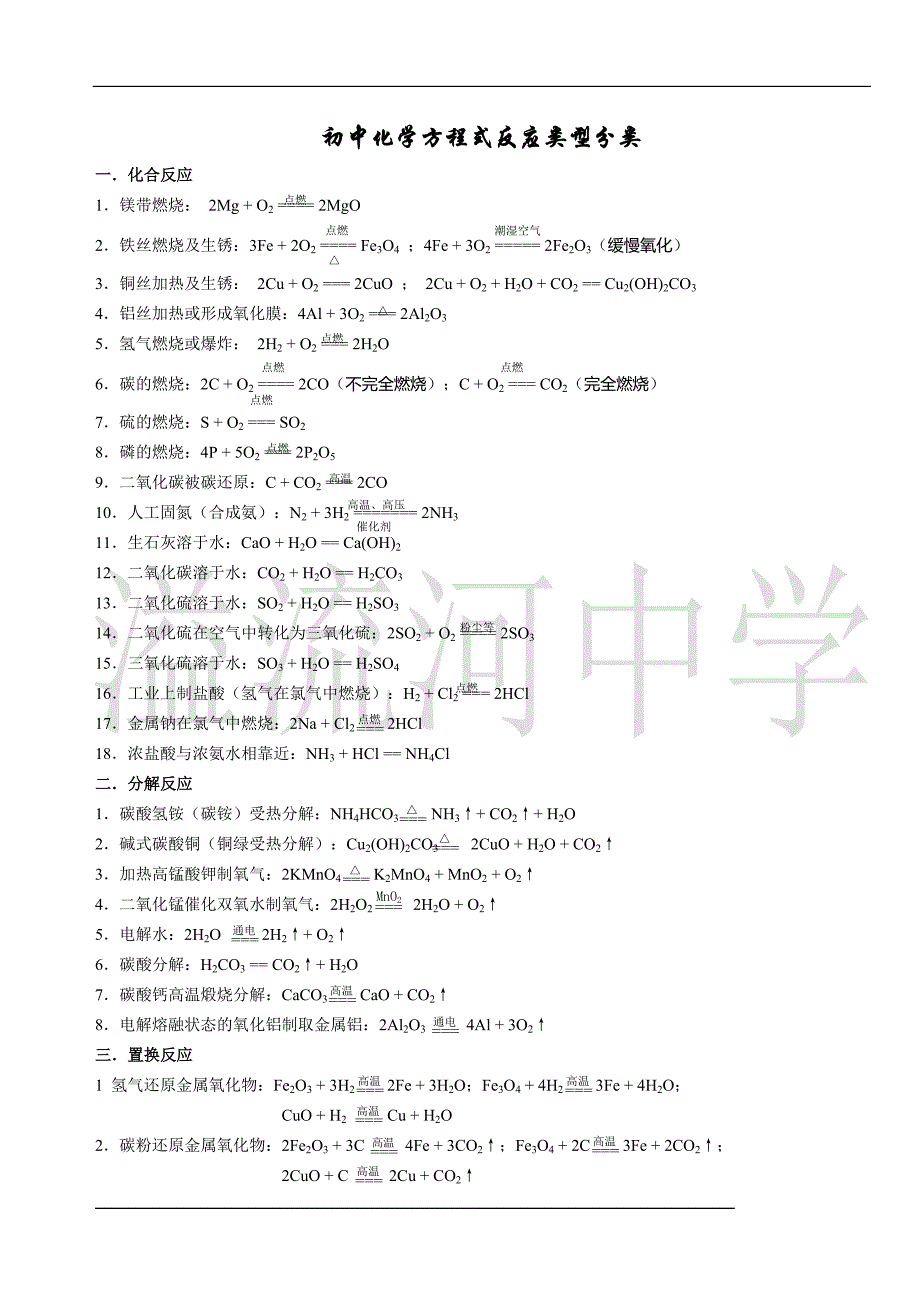 初中化学方程式反应类型分类_第1页