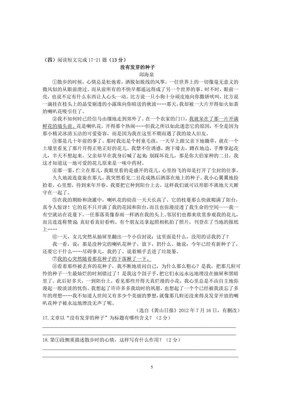 陈集中学初三语文第一次月考试卷_第5页