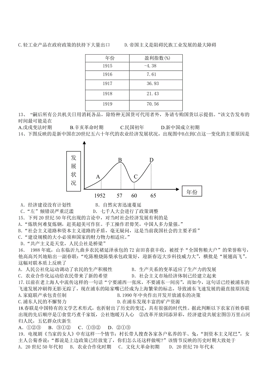 单元测试：必修二专题一到四单元测试卷[人民版]_第2页